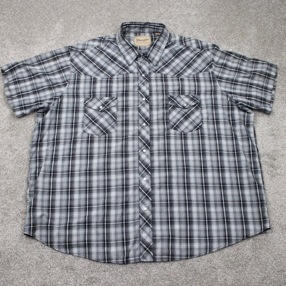 Wrangler Pearl Snap Shirt Mens 3XL XXXL Black/White‎ Cotton/Poly Western S/S
